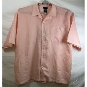 NWT Men's DELF Collection Big Tall 100% Linen Short Sleeve Camp Shirt Peach 6XL‎